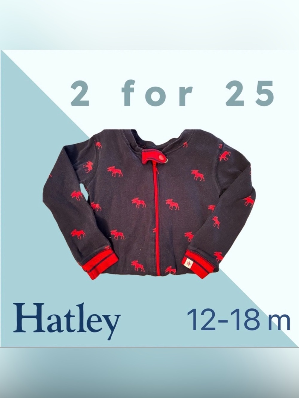 🌙 2/25$ 🇨🇦👍GUC HATLEY |12 m| Baby Sleeper PJ Footless Moose navy ‼️read